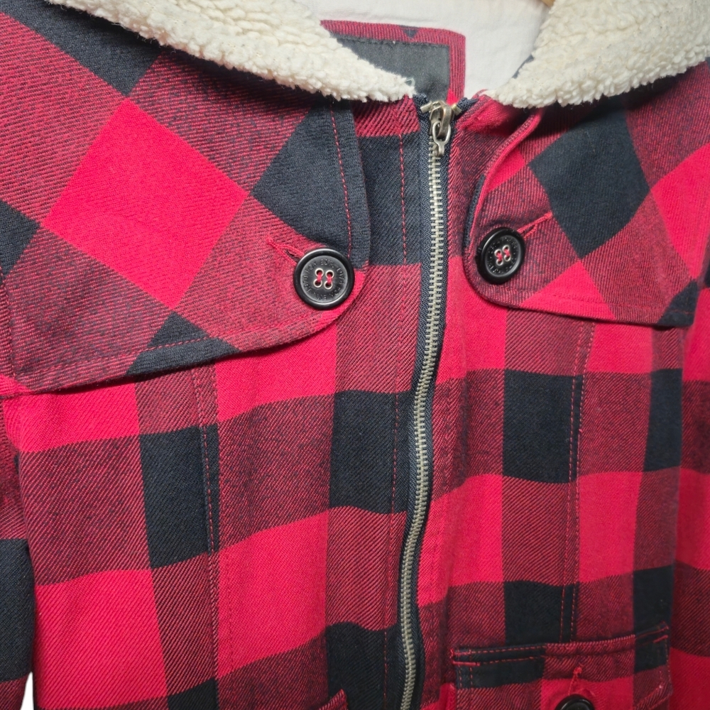 FOX Racing Girls Size Small Red and Black Plaid Faux Sheerling Jacket. - Picture 6 of 10